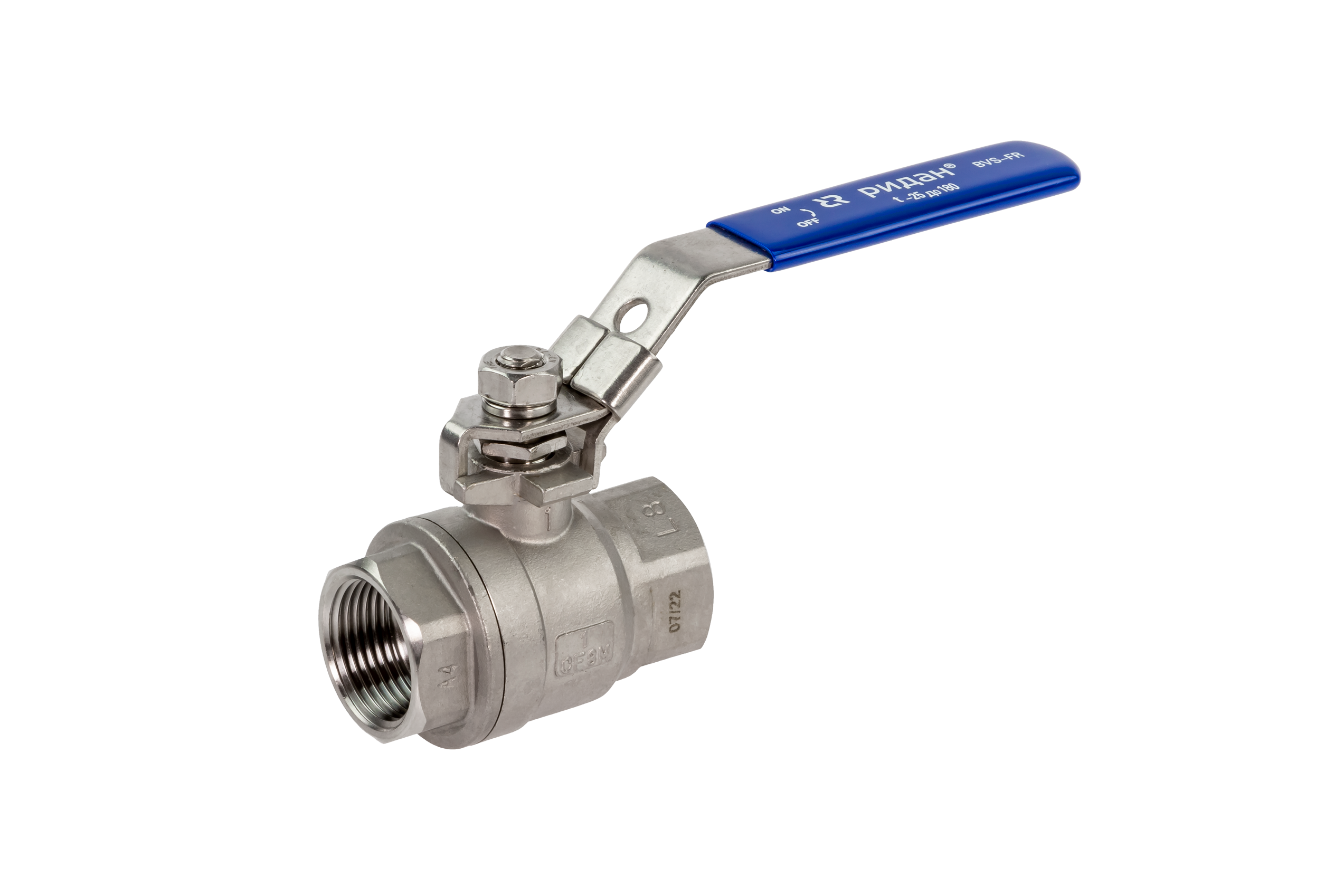 Ридан BVS-FR 082X4611R — Шаровый кран резьбовой DN10 PN63, с рукояткой, корпус — коррозионностойкая сталь, шар — коррозионностойкая сталь AISI316; уплотнение по шару R-PTFE (15% C)