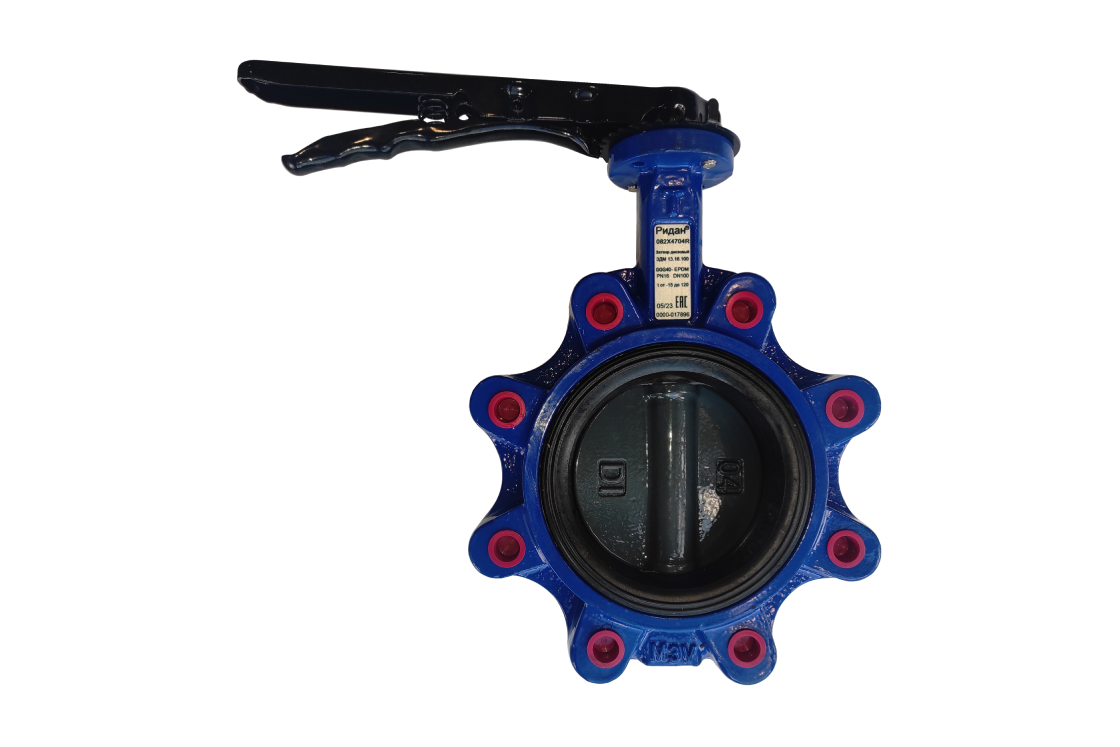 Ридан 082X4941R — Затвор дисковый с резьбовыми проушинами ЗДМ PN25, DN50, с рукояткой, корпус чугун GGG40, диск чугун GGG40, уплотнение EPDM