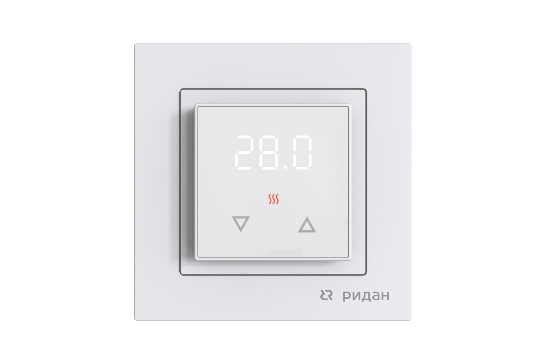 21RT0103R — Терморегулятор Ridan Room, белый, IP 21, размеры 84 x 84 x 50 мм, диапазон регулирования температуры 5...40 °С